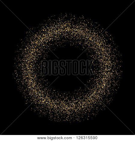 Vector gold glittering star dust circle on a black background. Golden explosion of confetti. Golden grainy surface for for flyer, poster, sale sign. Abstract texture for your desugn and business