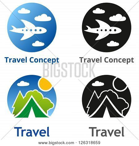 Set of company name concepts. Set of travel business concept. Symbols and emblems for travel agency airlines tourism adventure and expedition.
