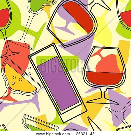 Cocktails seamless pattern. Vector illustration of glasses and drinks