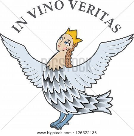 Vector illustration of a mythical character Sirin Bird Alconost - creature with the body of a bird and the head of a beautiful woman.