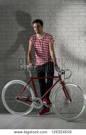 Happy Hipster Boy And His Bike