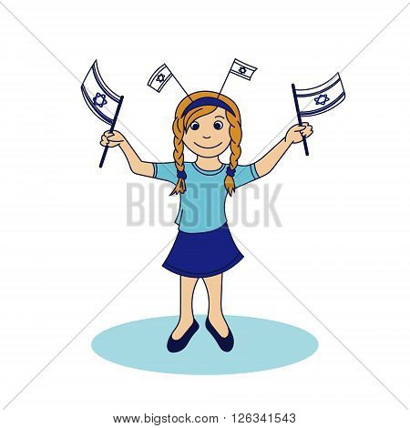 Girl holding the israeli flags. Vector illustration
