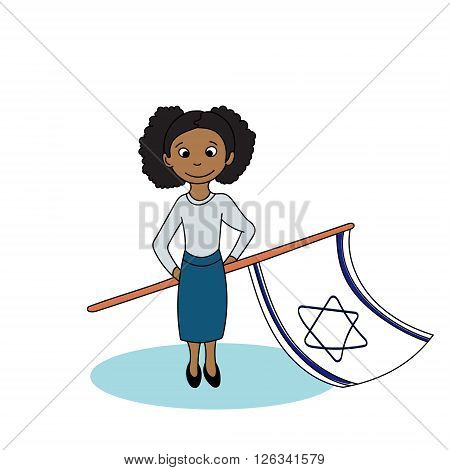 Girl holding the israeli flags. Vector illustration