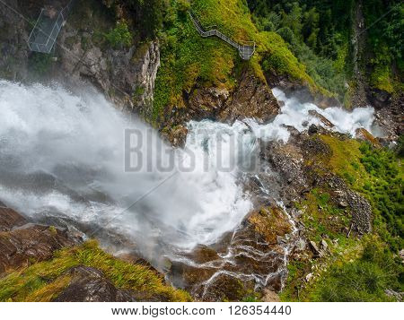 Stuiben waterfall, or Stuibenfall, is the highest waterfall in Tyrol, Austria. View from above.
