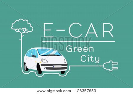 Electric car eco concept. Vector banner with car and tree