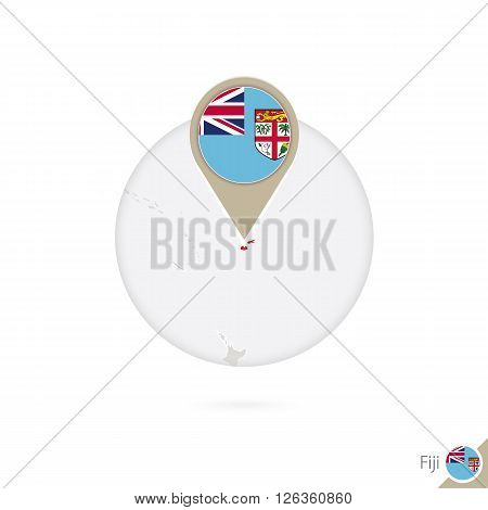 Fiji Map And Flag In Circle. Map Of Fiji, Fiji Flag Pin. Map Of Fiji In The Style Of The Globe.