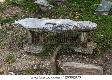 Ancient Stone Bench in Archaeological site of Aliki, Thassos island,  East Macedonia and Thrace, Greece