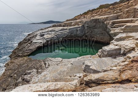 Panoramic view to Giola Natural Pool in Thassos island, East Macedonia and Thrace, Greece