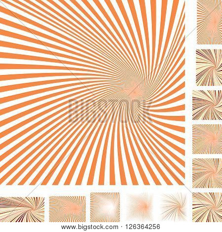 Orange and white vector spiral design background set. Different color, gradient, screen, paper size versions.