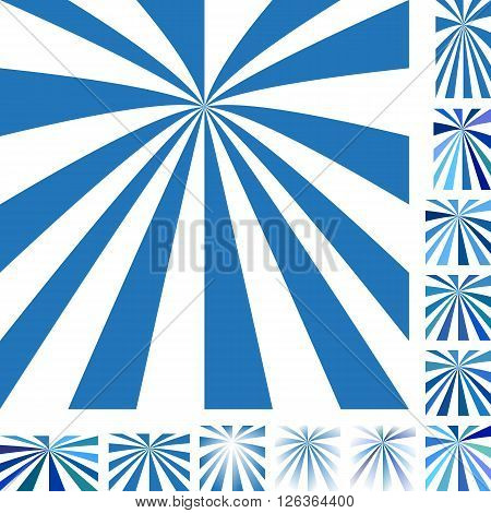 Blue and white vector ray burst design background set. Different color, gradient, screen, paper size versions.
