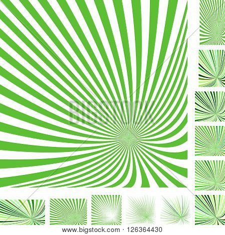 Green and white vector ray burst design background set. Different color, gradient, screen, paper size versions.