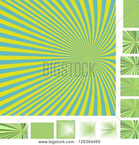 Cyan and yellow vector ray burst design background set. Different color, gradient, screen, paper size versions.