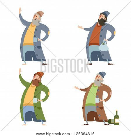 Vector image of the Set of homeless people