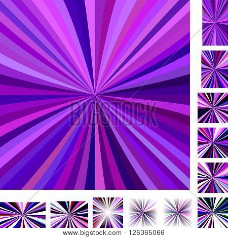 Purple colorful vector ray burst design background set. Different color, gradient, screen, paper size versions