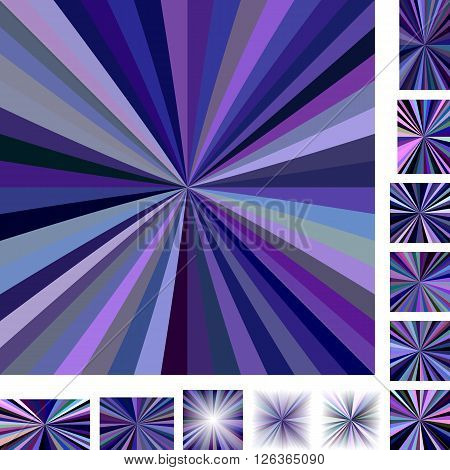 Purple multicolored vector ray burst design background set. Different color, gradient, screen, paper size versions.