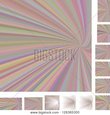 Light colorful vector ray burst design background set. Different color, gradient, screen, paper size versions.