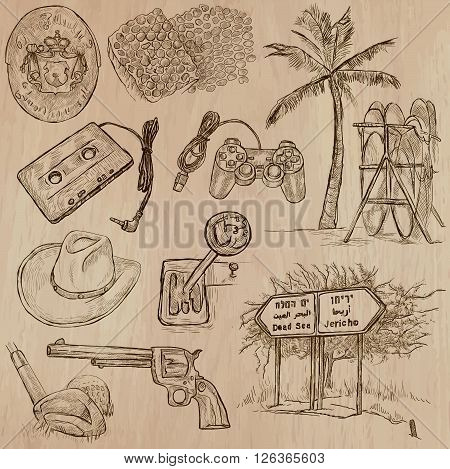 OBJECTS. Description - An hand drawn vector pack freehand sketching. Editable in layers and groups. Colored background is isolated.
