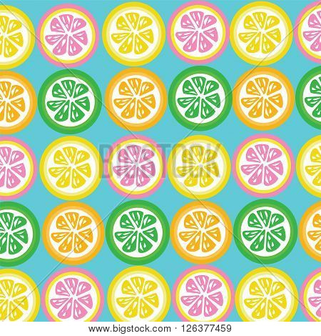Lemonlime orange and grapefruit slices seamless on cyan background