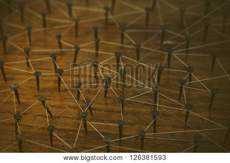 Rustic Nails In Wood Linked By Cotton