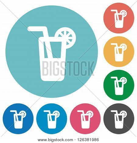 Flat longdrink icon set on round color background.