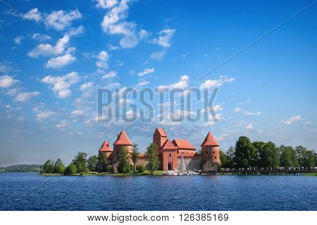 Trakai Lithuania - June 16 2006: Galve LakeTrakai old red bricks castle. Trakai Castle is one of the most popular tourist destinations in Lithuania.