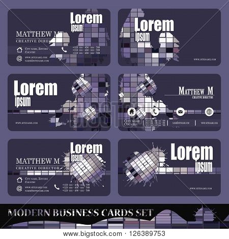 Vector Set of business cards - gray purple