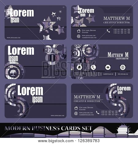 Vector Set of business cards - gray purple