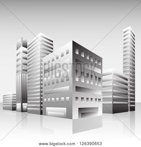 business skyscrapers city landscape downtown black white on a white background