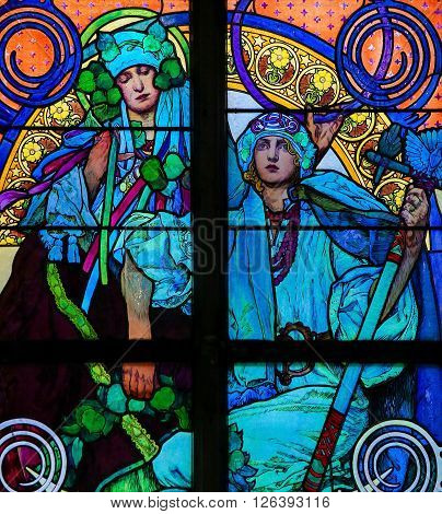 Stained Glass By Alphonse Mucha In Prague Cathedral
