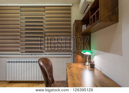 Wooden Desk And Chair In Home Interior