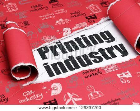 Manufacuring concept: black text Printing Industry under the piece of  torn paper