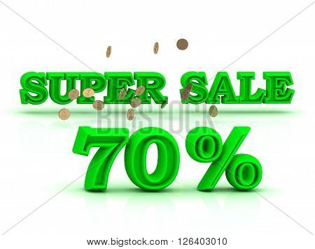 70 PERSENT SUPER SALE business sign green keywords isolated on white background