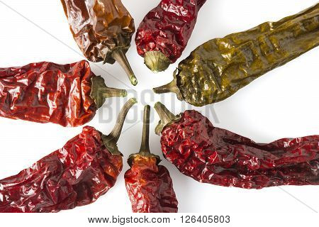 Dried Chili Peppers arranged in a "Star" closeup