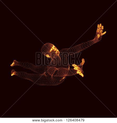 Jumping Man. Vector Graphics Composed of Particles. Human Body Model.