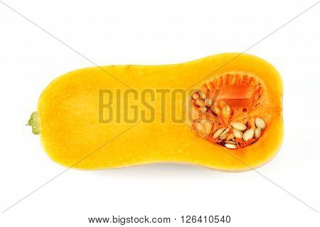 butternut squash cut in halves isolated on white background