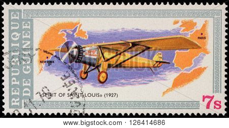 MOSCOW RUSSIA - APRIL 17 2016: A stamp printed in Guinea shows plane 