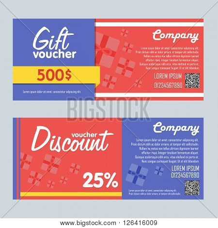 Voucher design. Discount coupon. Special offer voucher. Layout voucher. Voucher background. Sale voucher coupon. Voucher. Gift voucher template. Discount voucher. Gift certificate. Sides of gift voucher. Gift coupon template. Vector voucher template.