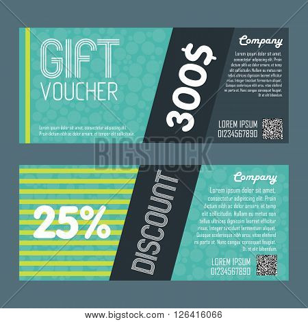 Gift voucher template. Discount voucher. Gift certificate. Two side of gift voucher. Gift coupon template. Vector voucher template. Voucher design. Discount coupon. Special offer voucher. Layout voucher. Voucher background. Sale voucher coupon. Voucher.