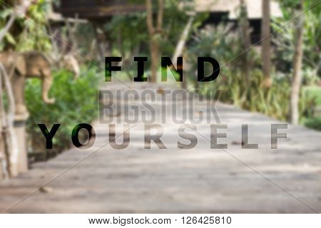 Find yourself inspirational quote on garden background stock photo