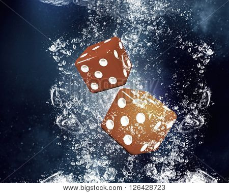 Dice cubes under water