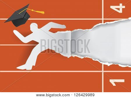 Paper silhouette of graduate young man with mortarboard on the start. Vector available.