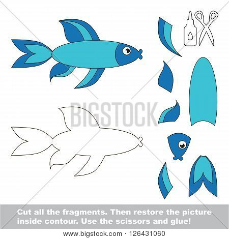 Use scissors and glue and restore the picture inside the contour. Paper game for kids. Simple kid application with Blue Fish