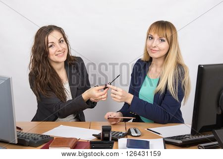 the two Office workers suggest make-up desk