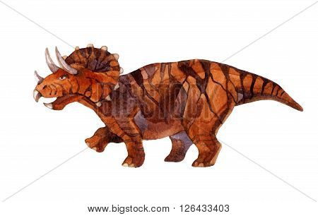 Dinosaur triceratops isolated on white background. Watercolor illustration