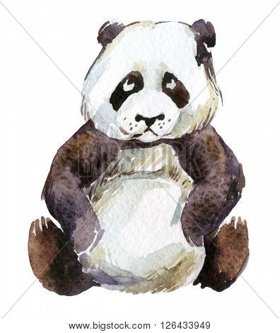 Watercolor giant panda isolated on white background, hand painted watercolor illustration