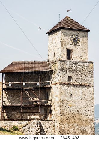 Trencin castle Slovak republic. Travel destination. Architectural theme.
