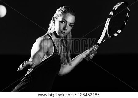 Woman Playing Tennis Waiting Tennis Ball