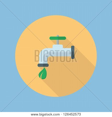 Eco water tap flat icon with long shadow