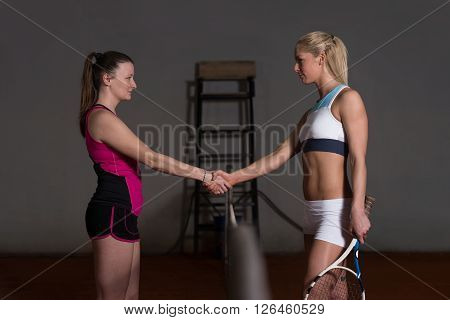 Two Tennis Players Shaking Hands Over The Net