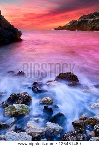 Seascape during sundown. Beautiful natural summer seascape